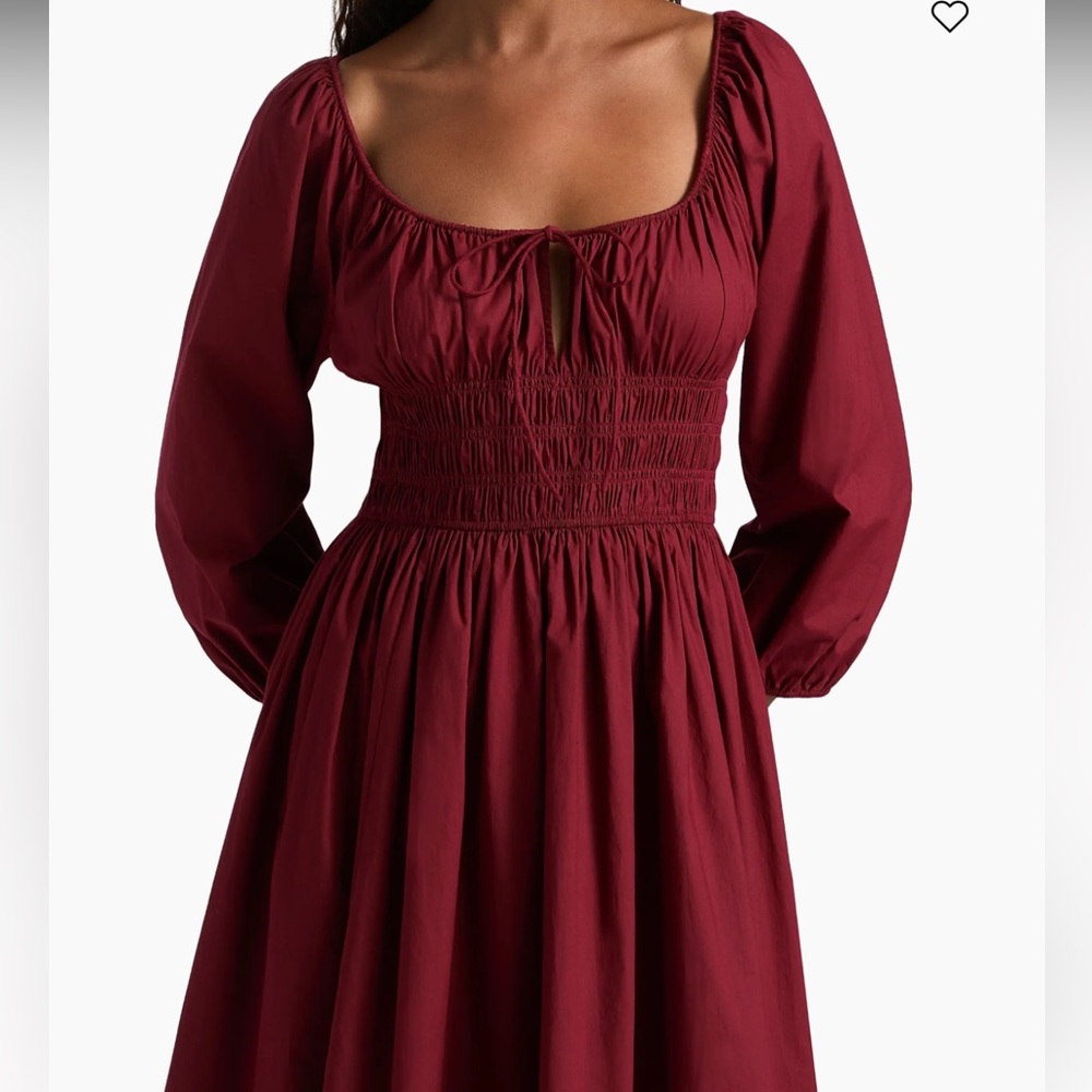 DÔEN quintessa midi dress | shirred, organic cotton - deep crimson - Picture 6 of 6